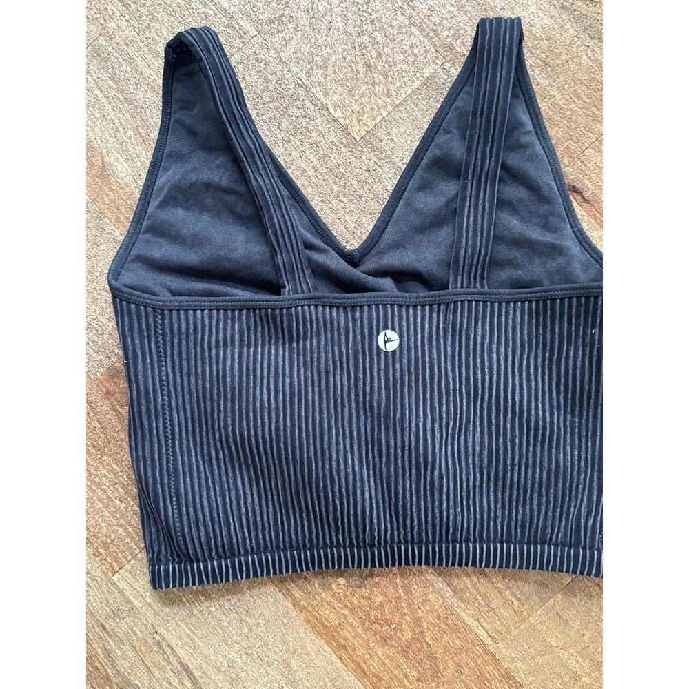 90 Degree by Reflex Ribbed Seamless V-Neck Crop Top Washed Black Mineral Wash
